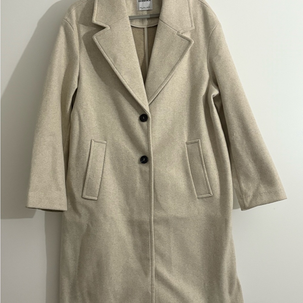 Bershka Cream Trench Coat with Wide Lapels
